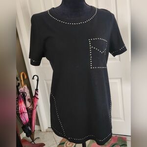 Black T-shirt By In2 Incashmere Size M 100% Cotton w/rinestone